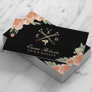 Hair Stylist Gold Salon Logo Vintage Floral Business Card