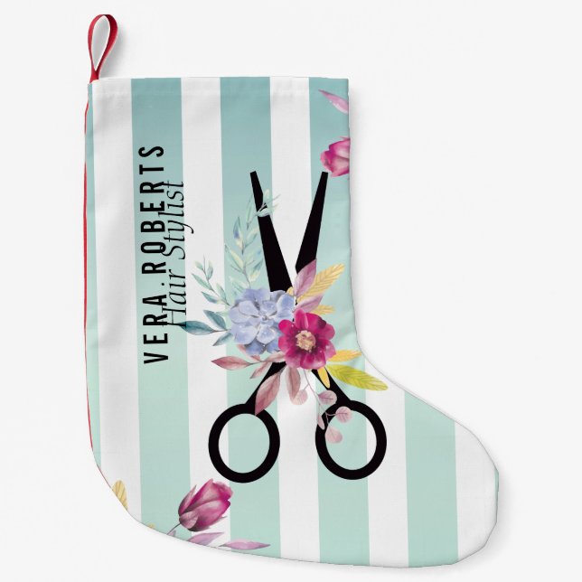 Hair Stylist Gold Scissor & Beauty Christmas Small Christmas Stocking (Front)