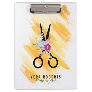 Hair Stylist Gold Scissor & Beauty Salon floral Clipboard