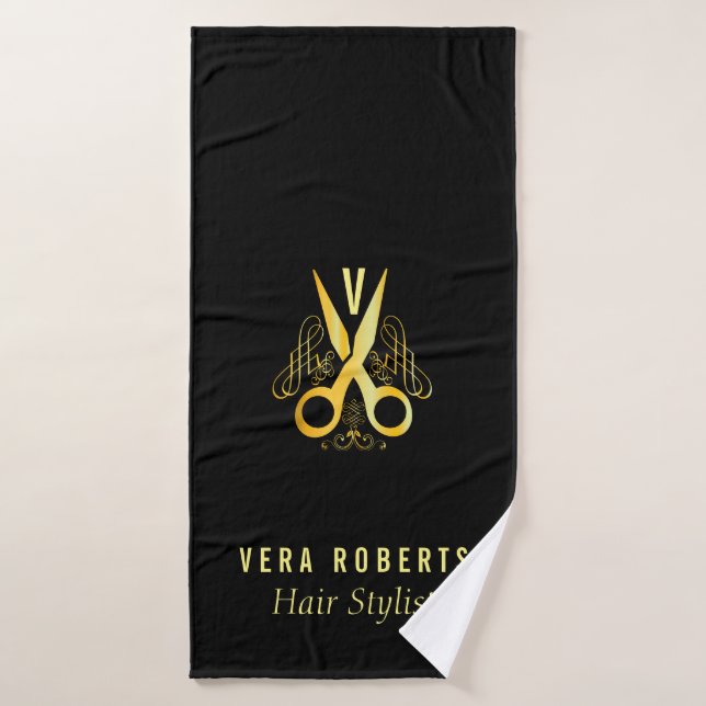 Hair Stylist Gold Scissor & Beauty Salon luxury Bath Towel (Bath Towel)