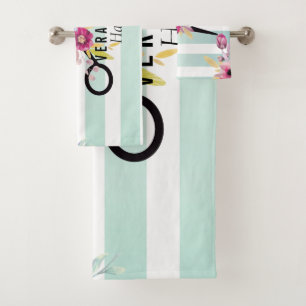 Hair Stylist Gold Scissor & Beauty stripes floral Bath Towel Set