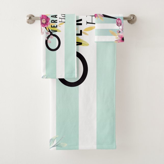 Hair Stylist Gold Scissor & Beauty stripes floral Bath Towel Set (Insitu)