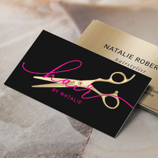 Hair Stylist Gold Scissor Black Beauty Salon Business Card