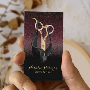 Hair Stylist Gold Scissor Burgundy Red Black Ombre Business Card