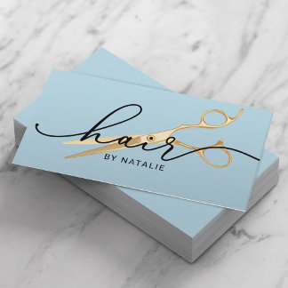 Hair Stylist Gold Scissor Elegant Baby Blue Salon Business Card
