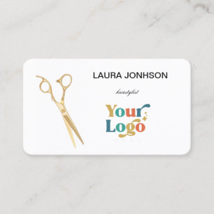 Hair Stylist Gold Scissor Elegant Script  Business Card