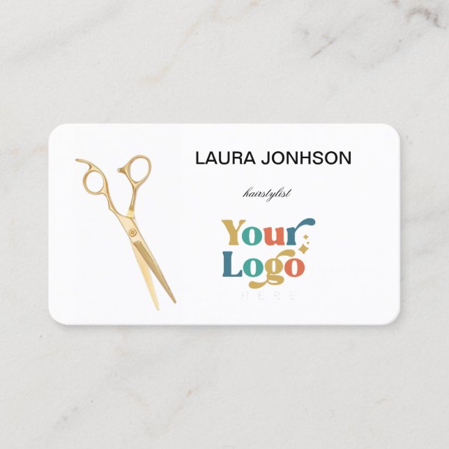 Hair Stylist Gold Scissor Elegant Script  Business Card (Front)