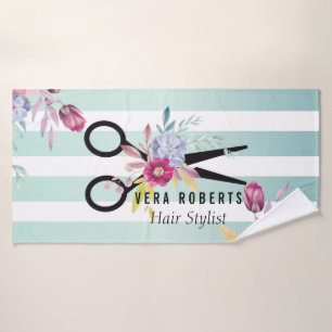 Hair Stylist Gold Scissor Floral & Beauty Salon Bath Towel