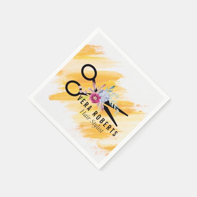 Hair Stylist Gold Scissor Floral Napkin (Corner)