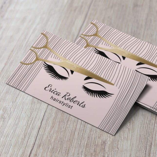 Hair Stylist Gold Scissor & Girl Salon Blush Pink Business Card (Creator Uploaded)