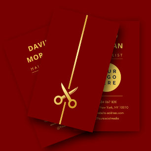 Hair Stylist Gold Scissor Logo Burgundy Business Card