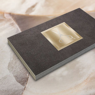 Hair Stylist Gold Scissor Logo Classy Leather Business Card