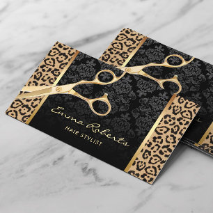 Hair Stylist Gold Scissor Modern Leopard Salon Business Card
