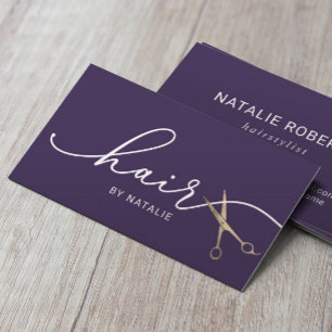 Hair Stylist Gold Scissor Typography Deep Purple Business Card
