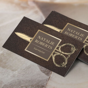 Hair Stylist Gold Scissor Vintage Damask  Business Card