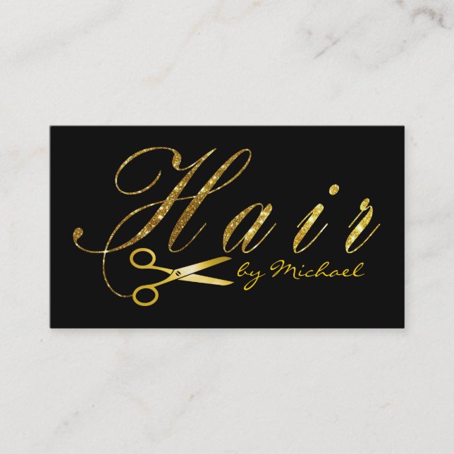 Hair Stylist Gold Scissors Script Appointment #12 Card (Front)