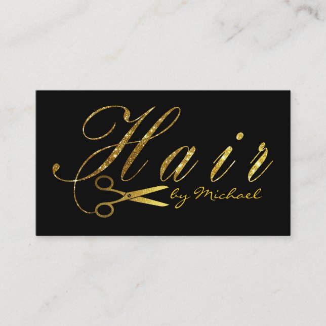 Hair Stylist Gold Scissors Script Appointment #16 Card (Front)