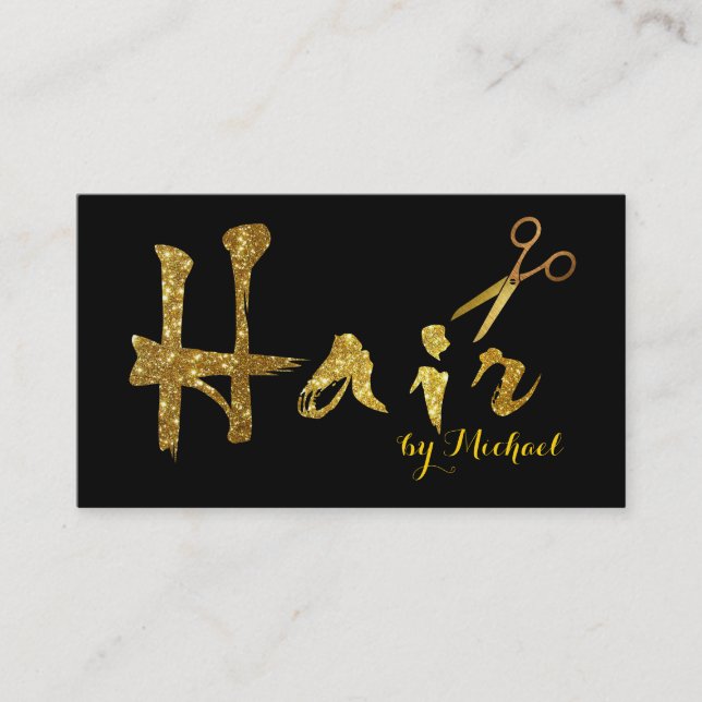 Hair Stylist Gold Scissors Script Appointment #3 Card (Front)