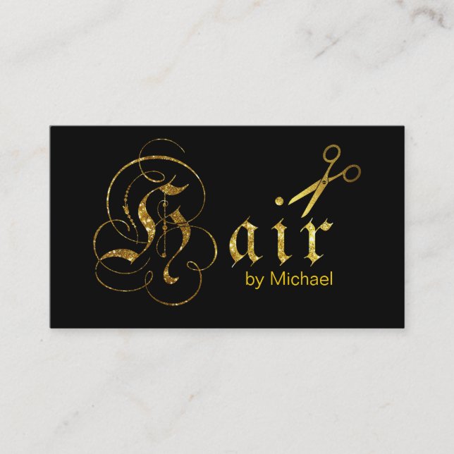 Hair Stylist Gold Scissors Script Appointment #6 Card (Front)
