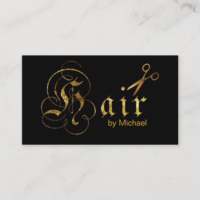 Hair Stylist Gold Scissors Script Appointment #7 Card (Front)