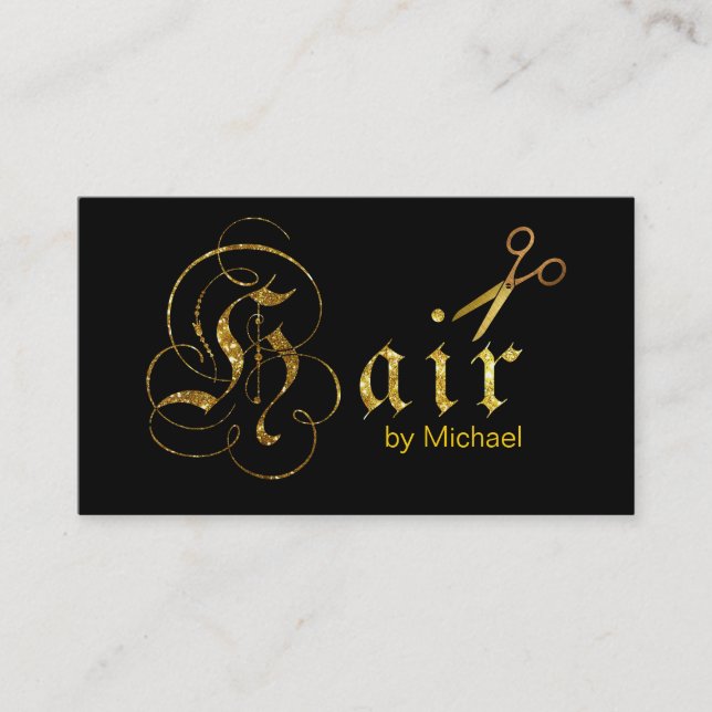 Hair Stylist Gold Scissors Script Appointment #8 Card (Front)