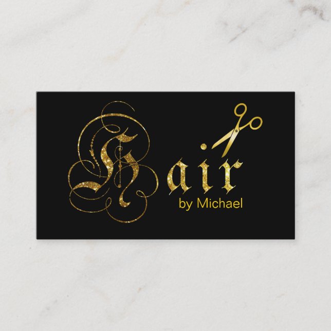 Hair Stylist Gold Scissors Script Appointment #9 Card (Front)