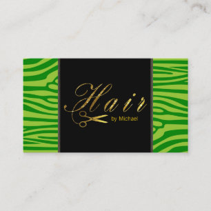Hair Stylist Gold Scissors Script Modern Zebra #5 Business Card