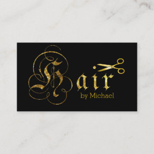 Hair Stylist Gold Scissors Script Salon #8 Business Card