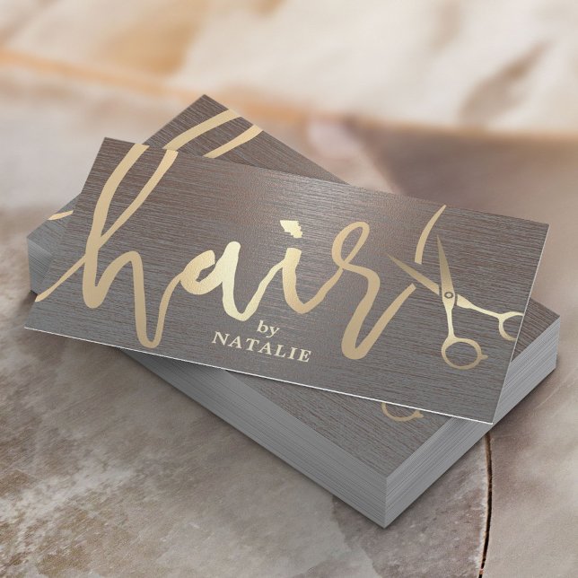 Hair Stylist Gold Script Modern Copper Salon  Business Card (Creator Uploaded)