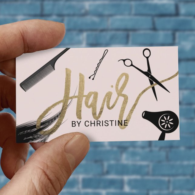 Hair Stylist Gold Typography Beauty Salon Business Card (Creator Uploaded)