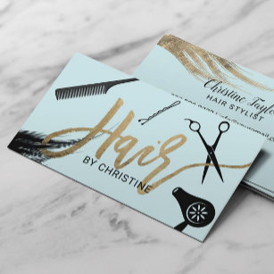 Hair Stylist Gold Typography Beauty Salon Mint Business Card