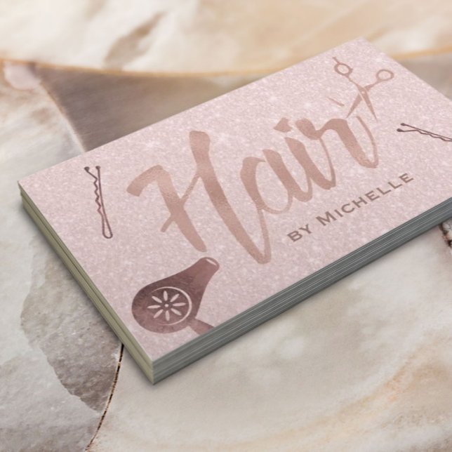Hair Stylist Gold Typography Blush Rose Gold Business Card (Creator Uploaded)