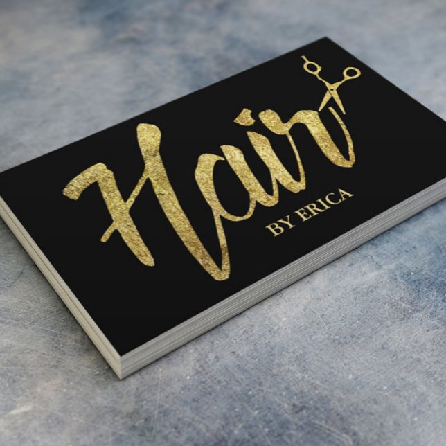 Hair Stylist Gold Typography Modern Elegant Salon Business Card (Creator Uploaded)