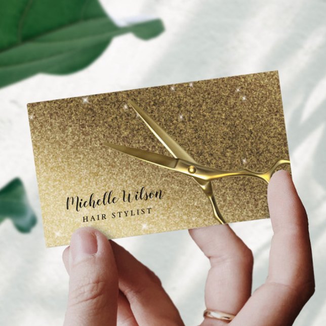 Hair Stylist Golden Scissor Modern Gold Glitter Business Card (Creator Uploaded)