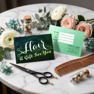 Hair Stylist Green Gold Scissors Gift Certificate