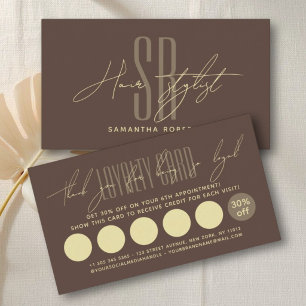 Hair stylist hair salon modern monogram initials loyalty card