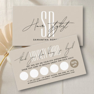 Hair stylist hair salon modern monogram initials  loyalty card