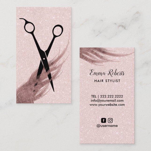 Hair Stylist Hair & Scissor Elegant Blush Pink Business Card (Front/Back)