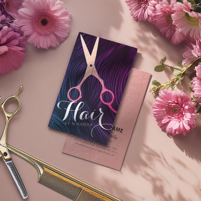 Hair Stylist Hairdresser Beauty Rose Gold Scissors Business Card (Creator Uploaded)