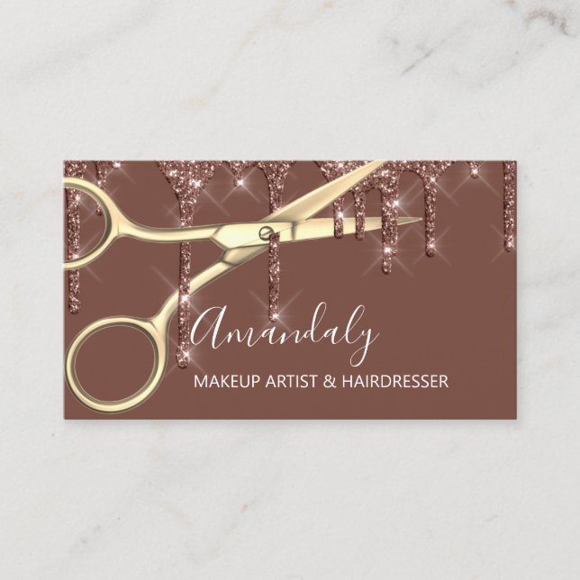 Hair Stylist Hairdresser Gold Scissors Coiffeur Business Card (Front)