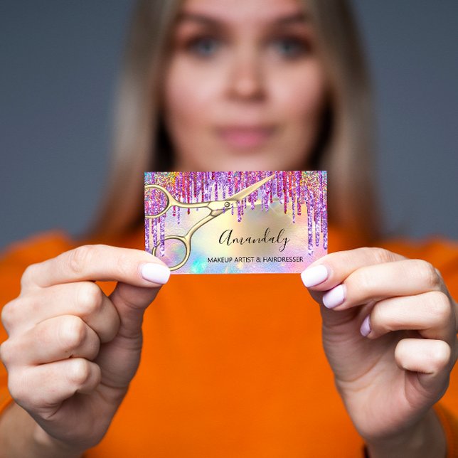 Hair Stylist Hairdresser Gold Scissors Holographic Business Card (Creator Uploaded)