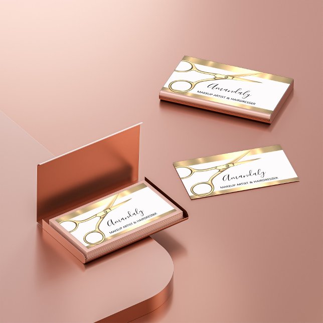 Hair Stylist Hairdresser Golden Scissors Business Card (Hair Stylist Hairdresser Golden Scissors Business Card)