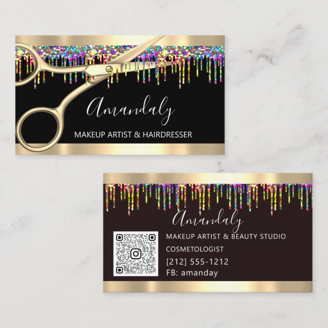 Hair Stylist Hairdresser Holograph Drip ScissorsQR Business Card (Front/Back)