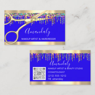 Hair Stylist Hairdresser Holograph Drips QR Blue Business Card