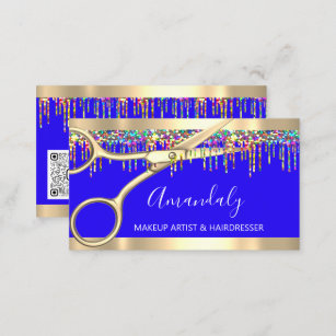 Hair Stylist Hairdresser Holograph Drips QR Blue Business Card