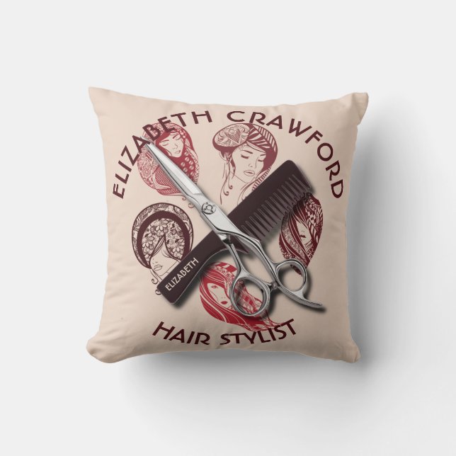 Hair Stylist Hairdresser Or Beauty Salon With Name Cushion (Front)