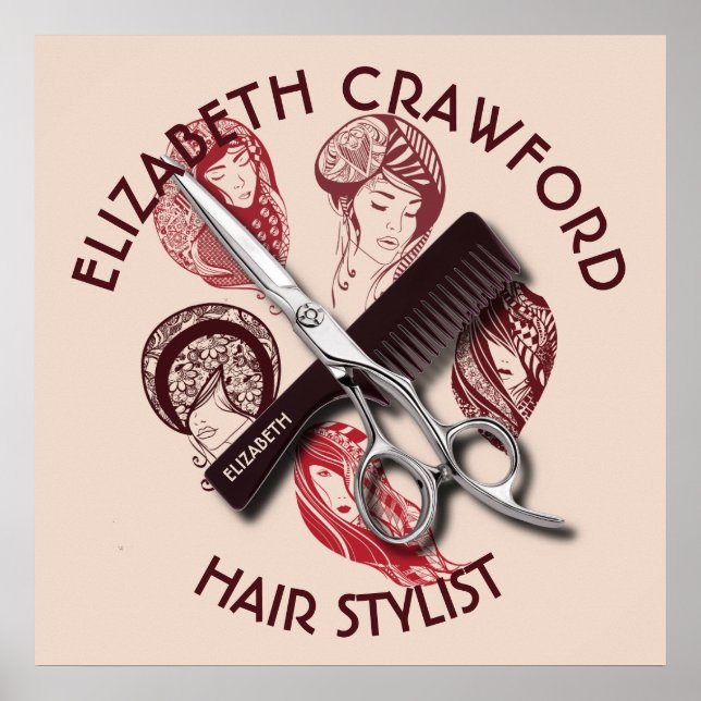 Hair Stylist Hairdresser Or Beauty Salon With Name Poster (Front)