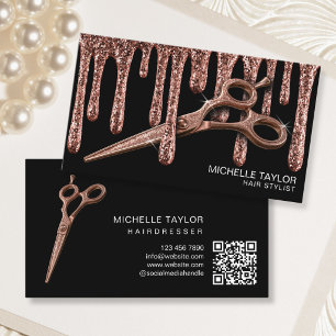 Hair Stylist Hairdresser Rose Gold Glitter QR Code Business Card