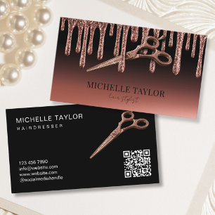 Hair Stylist Hairdresser Rose Gold Glitter QR Code Business Card