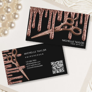 Hair Stylist Hairdresser Rose Gold Glitter QR Code Business Card